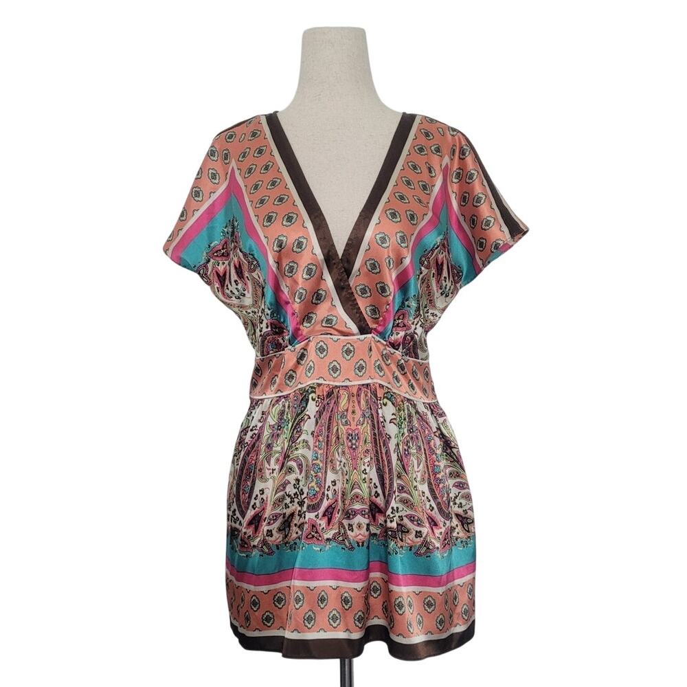 Vintage Y2k Babydoll Kimono Paisley Top Size S Bohemian Festival Hippie Colorful